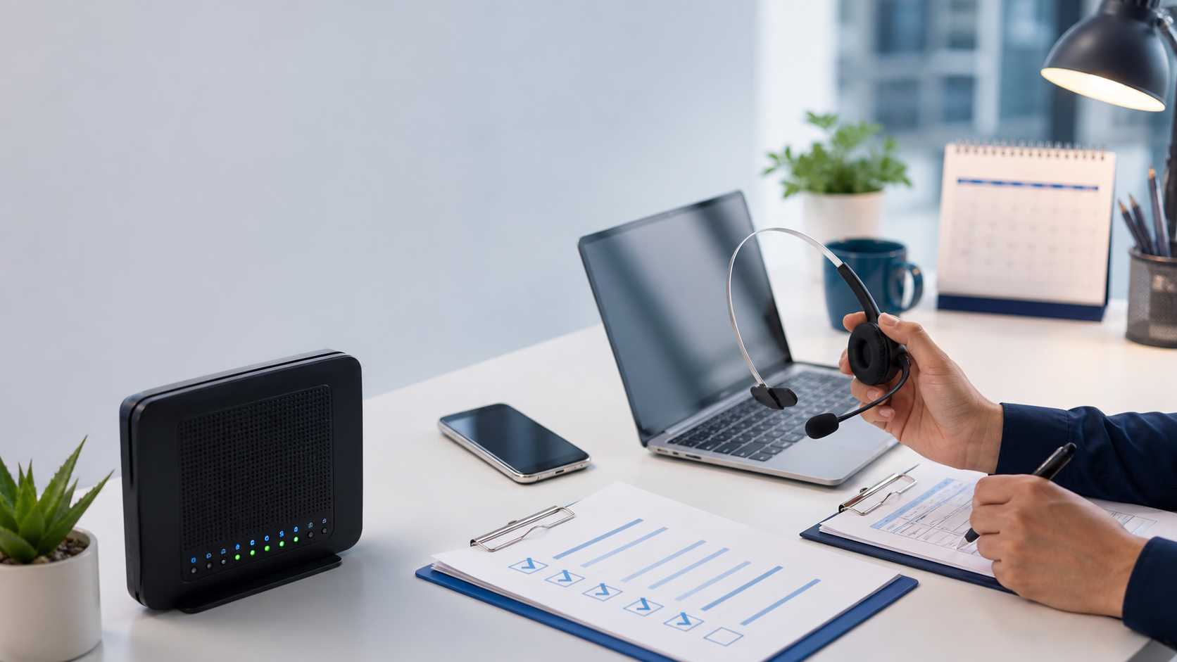 Internet support desk with service checklist